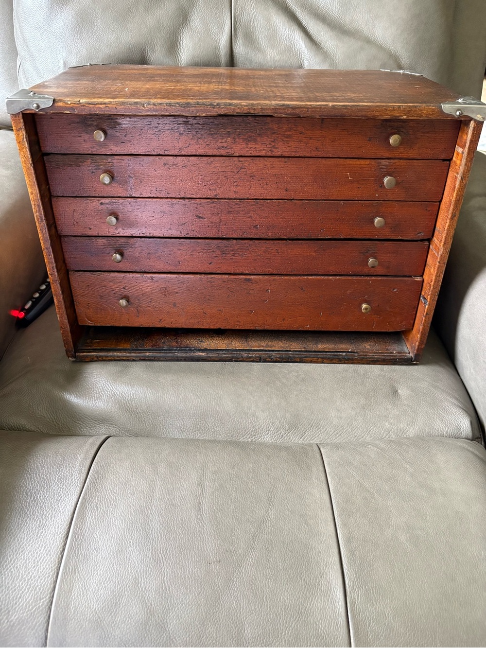 Vintage machinist toolbox (Wooden 5-Drawer Storage Chest)- Brown